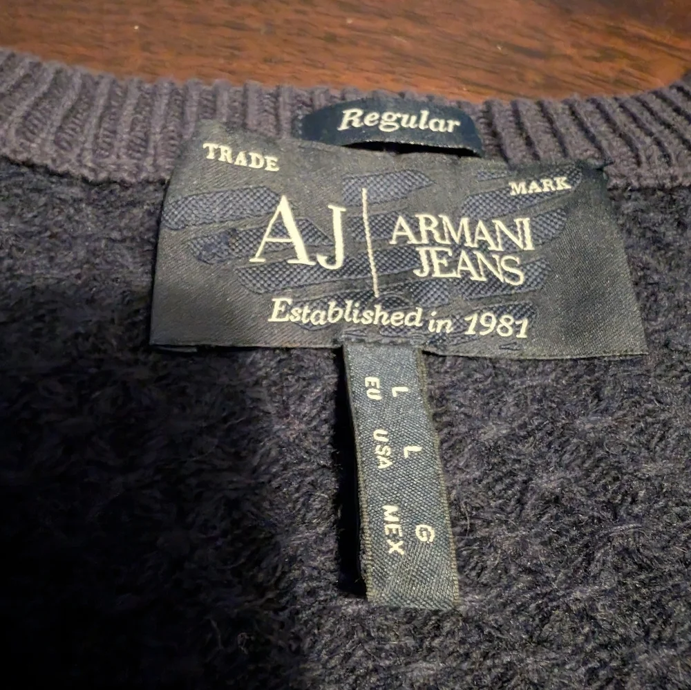 Armani Jeans Navy V-Neck Sweater, Cashmere/Wool Blend, Men's Large
